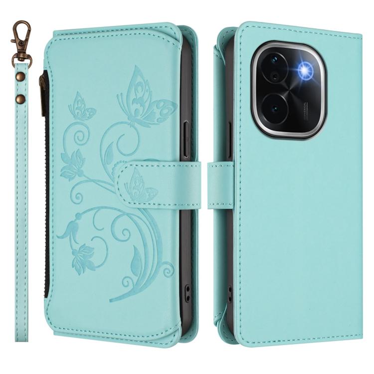 For vivo iQOO Z9s Pro 5G India / T3 Pro Butterfly Love Flower Multi-card Zipper Wallet Leather Phone Case