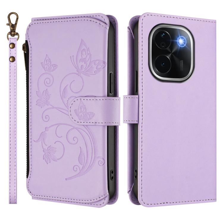 For vivo iQOO Z9s Pro 5G India / T3 Pro Butterfly Love Flower Multi-card Zipper Wallet Leather Phone Case