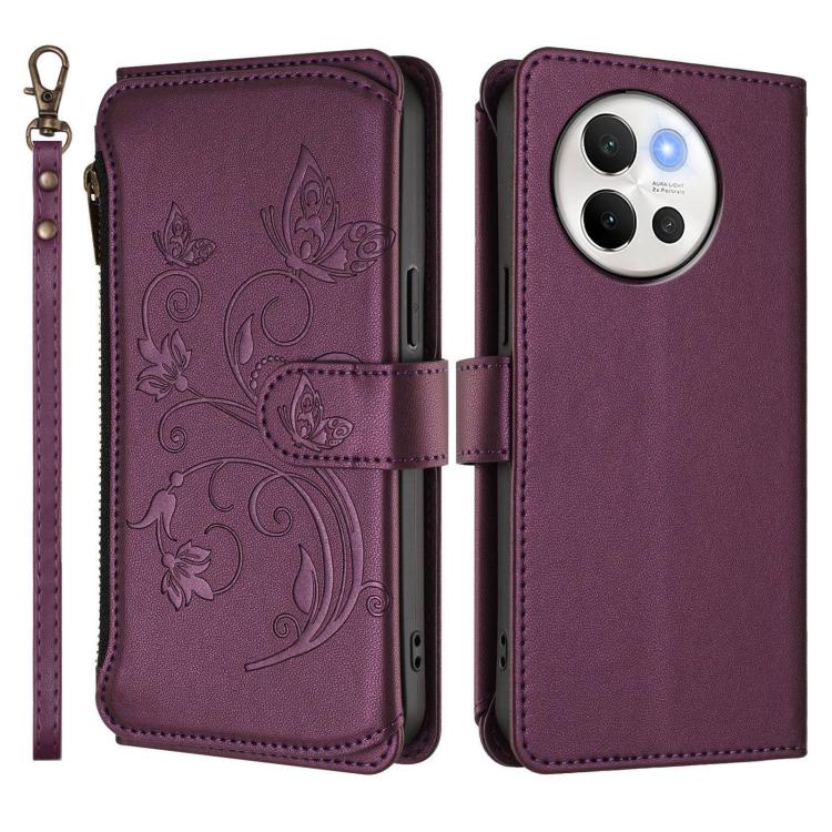 For vivo V40 Lite 5G / V30e 5G Butterfly Love Flower Multi-card Zipper Wallet Leather Phone Case