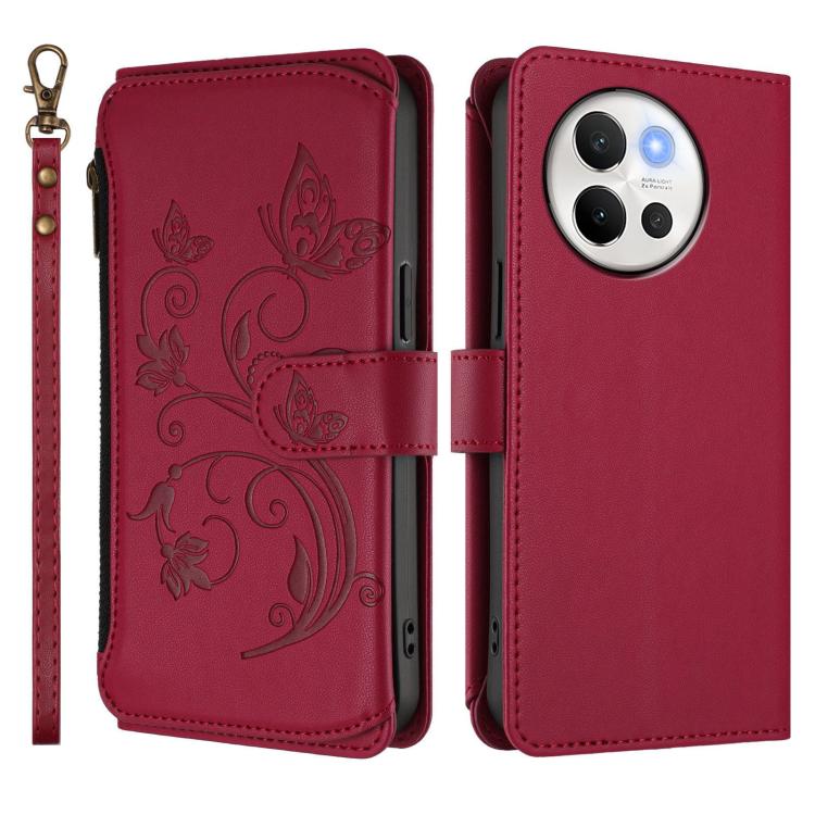 For vivo V40 Lite 5G / V30e 5G Butterfly Love Flower Multi-card Zipper Wallet Leather Phone Case
