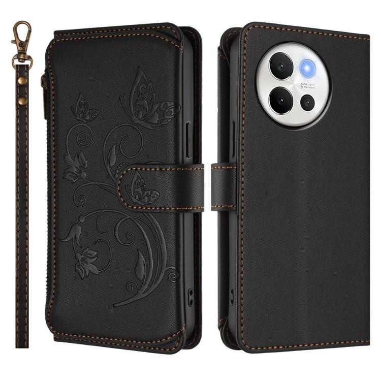 For vivo V40 Lite 5G / V30e 5G Butterfly Love Flower Multi-card Zipper Wallet Leather Phone Case