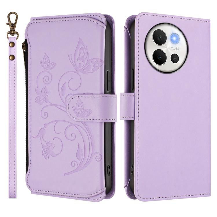 For vivo V40 Lite 5G / V30e 5G Butterfly Love Flower Multi-card Zipper Wallet Leather Phone Case