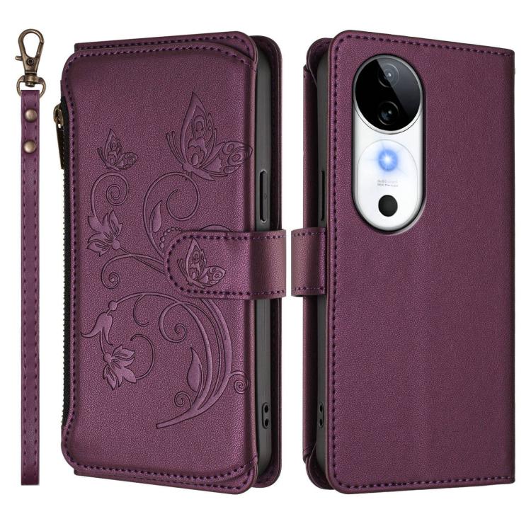 For vivo S19 Butterfly Love Flower Multi-card Zipper Wallet Leather Phone Case