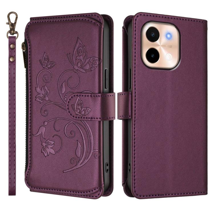 For vivo Y28 4G Global Butterfly Love Flower Multi-card Zipper Wallet Leather Phone Case