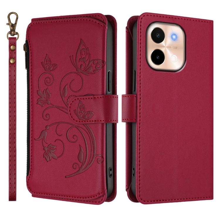For vivo Y28 4G Global Butterfly Love Flower Multi-card Zipper Wallet Leather Phone Case