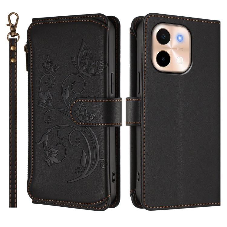 For vivo Y28 4G Global Butterfly Love Flower Multi-card Zipper Wallet Leather Phone Case