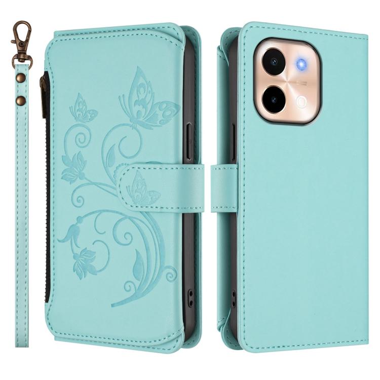 For vivo Y28 4G Global Butterfly Love Flower Multi-card Zipper Wallet Leather Phone Case