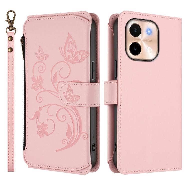 For vivo Y28 4G Global Butterfly Love Flower Multi-card Zipper Wallet Leather Phone Case