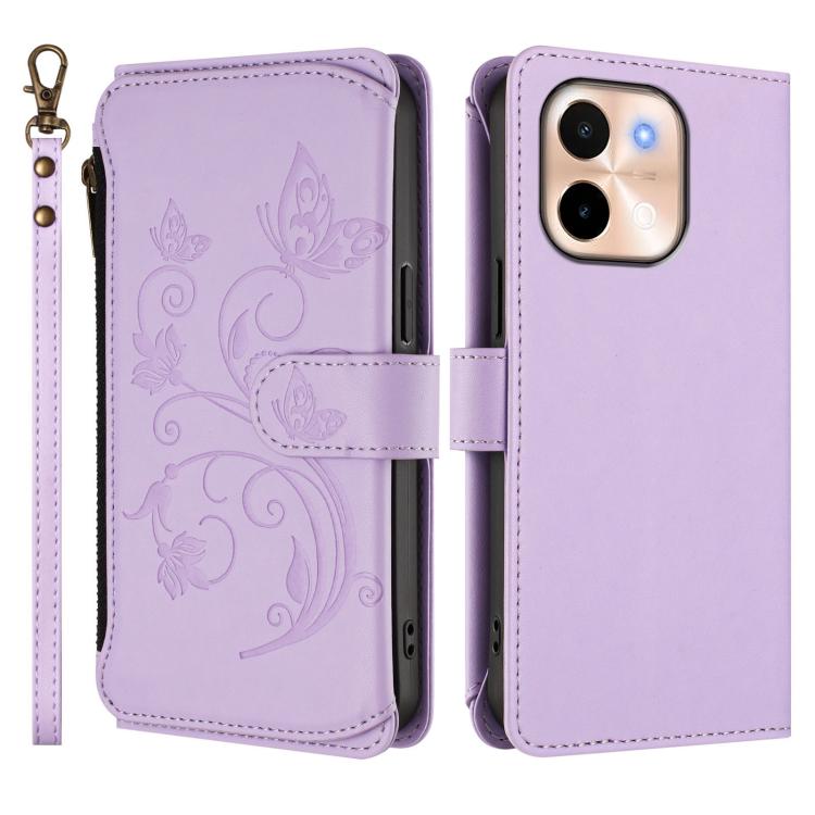 For vivo Y28 4G Global Butterfly Love Flower Multi-card Zipper Wallet Leather Phone Case