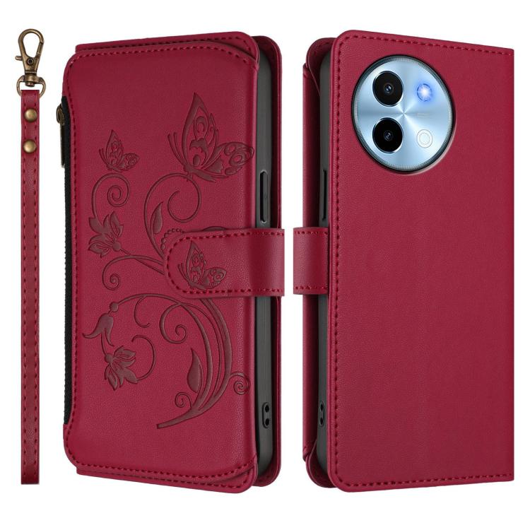 For vivo Y38 5G Global / T3X 5G Butterfly Love Flower Multi-card Zipper Wallet Leather Phone Case