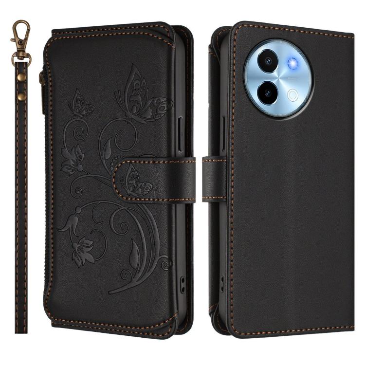For vivo Y38 5G Global / T3X 5G Butterfly Love Flower Multi-card Zipper Wallet Leather Phone Case