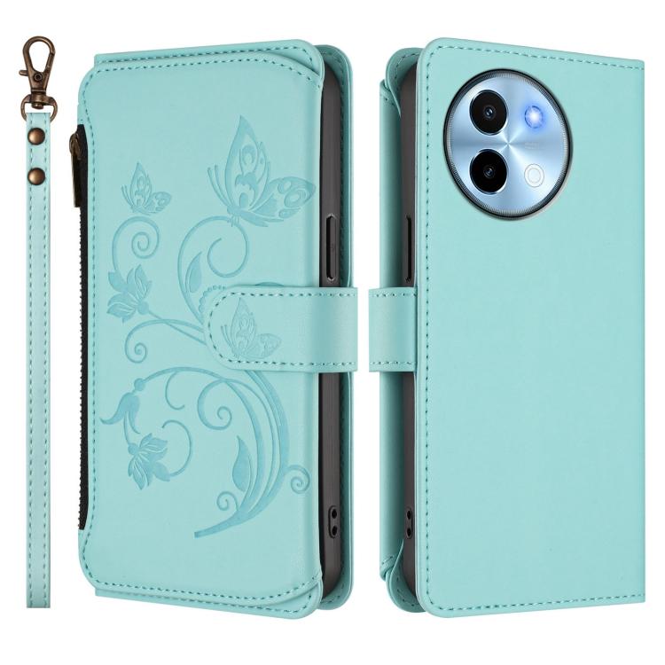 For vivo Y38 5G Global / T3X 5G Butterfly Love Flower Multi-card Zipper Wallet Leather Phone Case