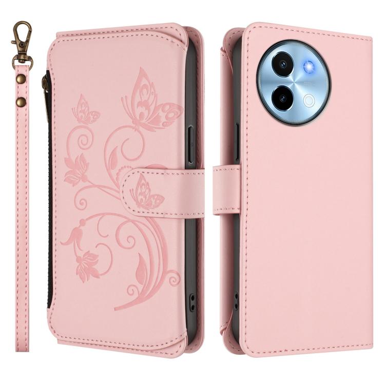 For vivo Y38 5G Global / T3X 5G Butterfly Love Flower Multi-card Zipper Wallet Leather Phone Case