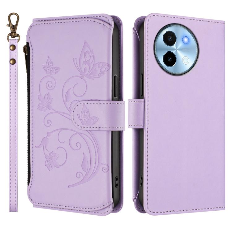 For vivo Y38 5G Global / T3X 5G Butterfly Love Flower Multi-card Zipper Wallet Leather Phone Case