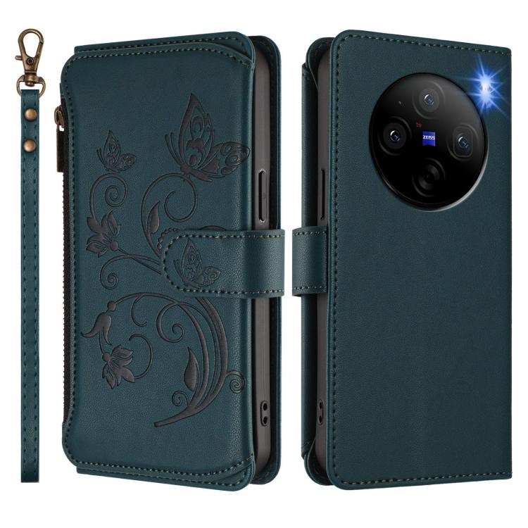 For vivo X100 Pro / X100s Pro Butterfly Love Flower Multi-card Zipper Wallet Leather Phone Case