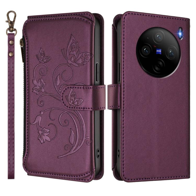 For vivo X100s 5G Butterfly Love Flower Multi-card Zipper Wallet Leather Phone Case