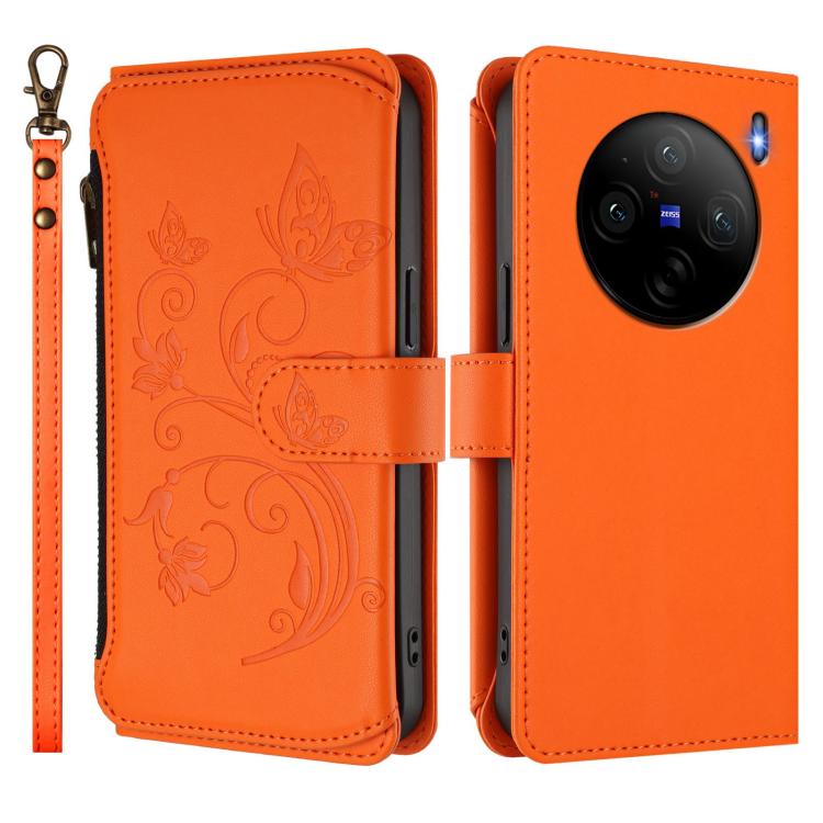For vivo X100s 5G Butterfly Love Flower Multi-card Zipper Wallet Leather Phone Case