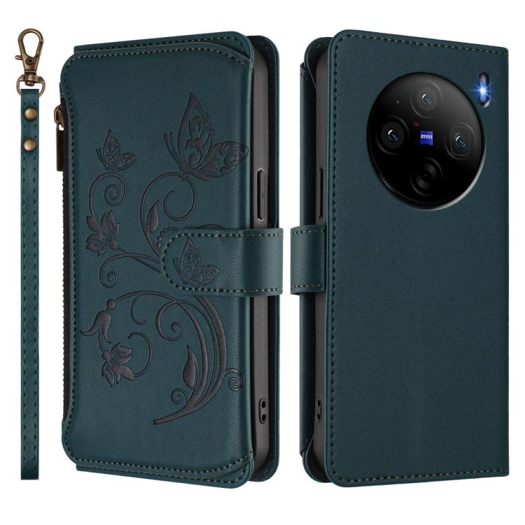 For vivo X100s 5G Butterfly Love Flower Multi-card Zipper Wallet Leather Phone Case