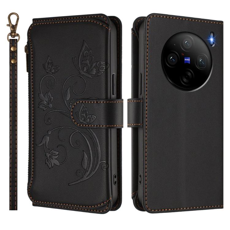 For vivo X100s 5G Butterfly Love Flower Multi-card Zipper Wallet Leather Phone Case