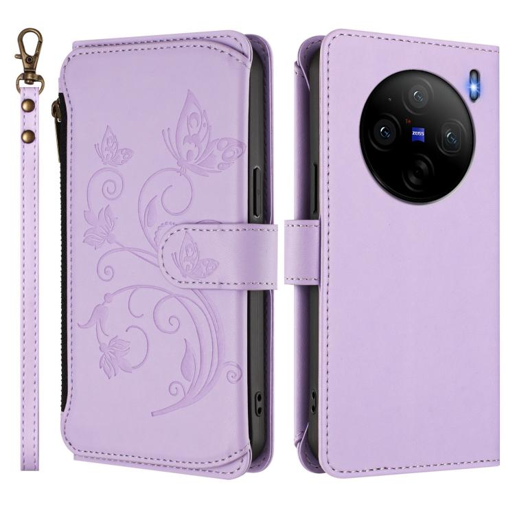 For vivo X100s 5G Butterfly Love Flower Multi-card Zipper Wallet Leather Phone Case