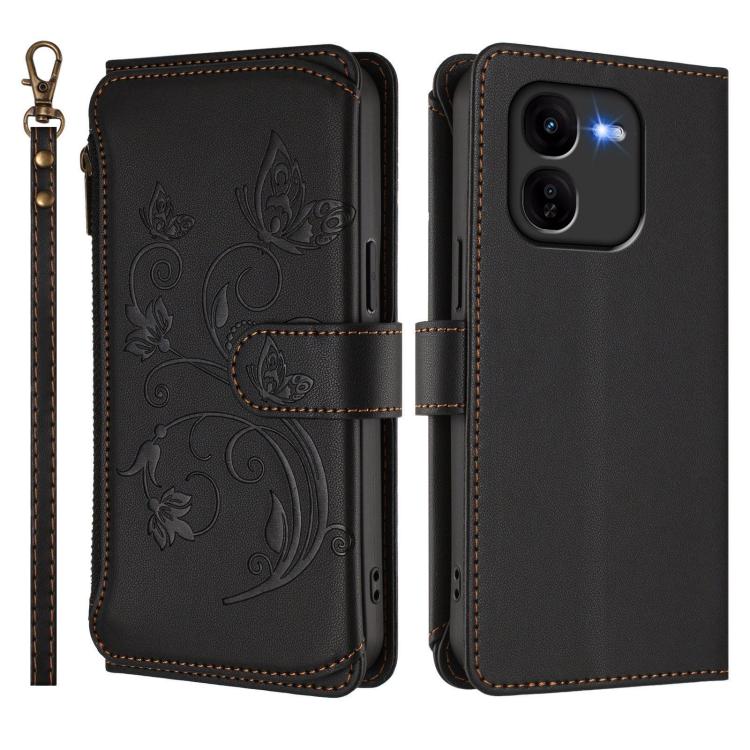 For vivo iQOO Z9x Butterfly Love Flower Multi-card Zipper Wallet Leather Phone Case