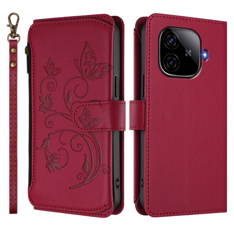 For vivo iQOO Neo Z9 / Z9 Pro Turbo 5G Butterfly Love Flower Multi-card Zipper Wallet Leather Phone Case