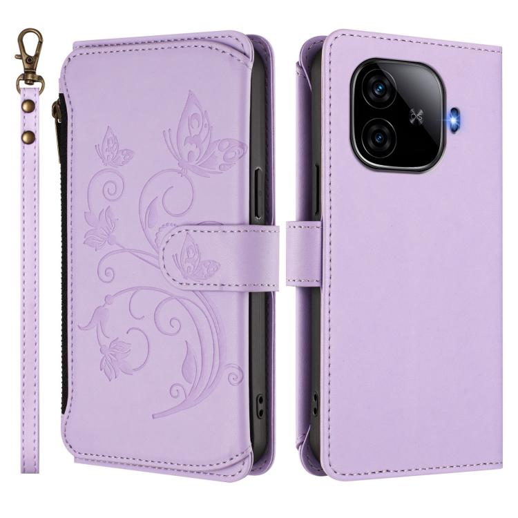 For vivo iQOO Neo Z9 / Z9 Pro Turbo 5G Butterfly Love Flower Multi-card Zipper Wallet Leather Phone Case