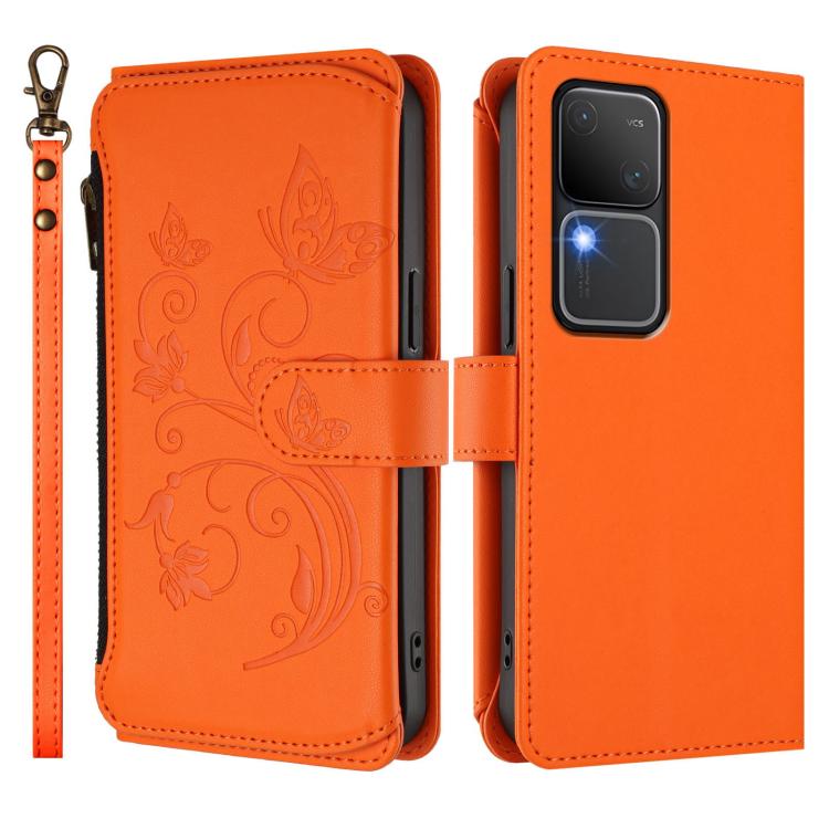 For vivo S18 / S18 Pro 5G / V30 Pro Butterfly Love Flower Multi-card Zipper Wallet Leather Phone Case