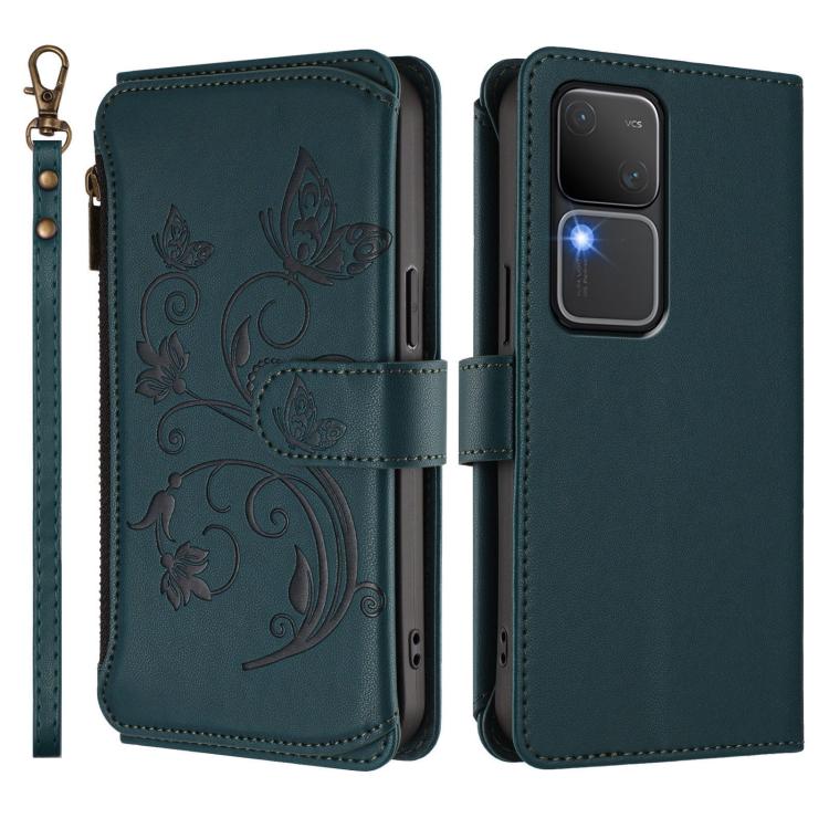 For vivo S18 / S18 Pro 5G / V30 Pro Butterfly Love Flower Multi-card Zipper Wallet Leather Phone Case