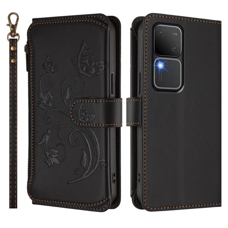 For vivo S18 / S18 Pro 5G / V30 Pro Butterfly Love Flower Multi-card Zipper Wallet Leather Phone Case