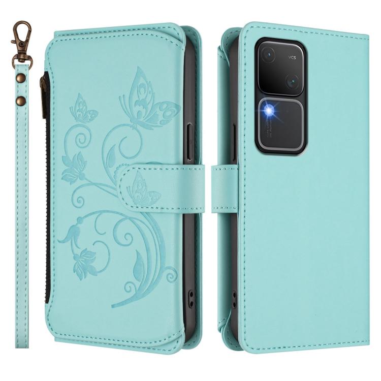 For vivo S18 / S18 Pro 5G / V30 Pro Butterfly Love Flower Multi-card Zipper Wallet Leather Phone Case