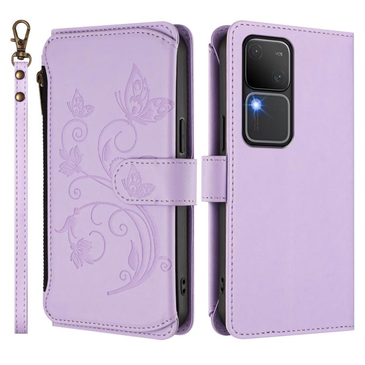 For vivo S18 / S18 Pro 5G / V30 Pro Butterfly Love Flower Multi-card Zipper Wallet Leather Phone Case