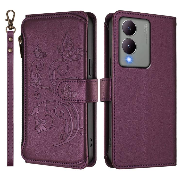 For vivo Y17s 4G / Y36 5G / Y33t 2023 Butterfly Love Flower Multi-card Zipper Wallet Leather Phone Case
