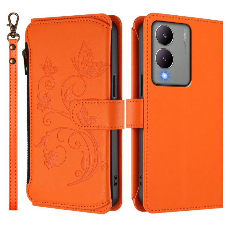 For vivo Y17s 4G / Y36 5G / Y33t 2023 Butterfly Love Flower Multi-card Zipper Wallet Leather Phone Case