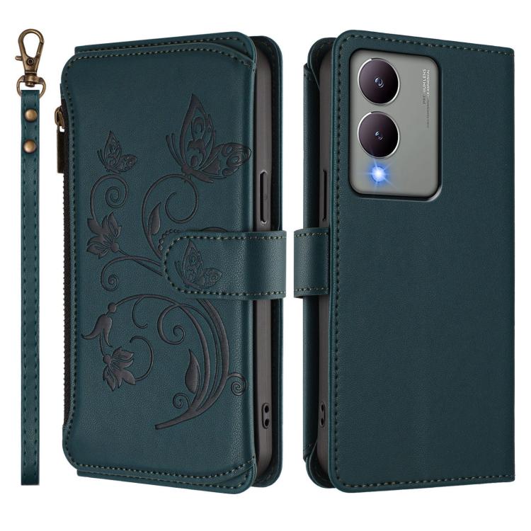 For vivo Y17s 4G / Y36 5G / Y33t 2023 Butterfly Love Flower Multi-card Zipper Wallet Leather Phone Case