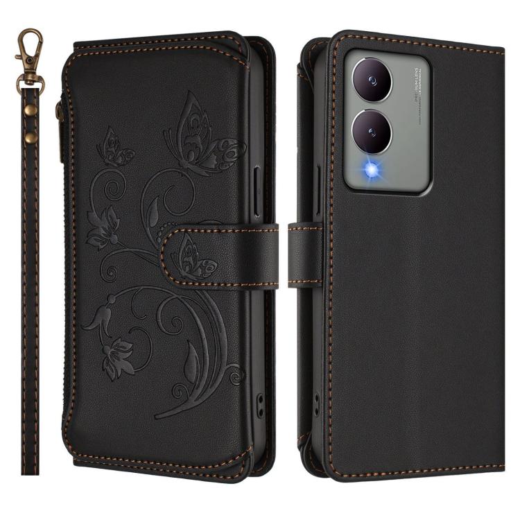 For vivo Y17s 4G / Y36 5G / Y33t 2023 Butterfly Love Flower Multi-card Zipper Wallet Leather Phone Case