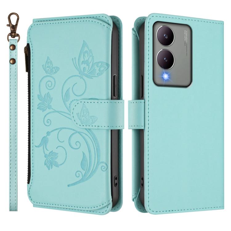 For vivo Y17s 4G / Y36 5G / Y33t 2023 Butterfly Love Flower Multi-card Zipper Wallet Leather Phone Case