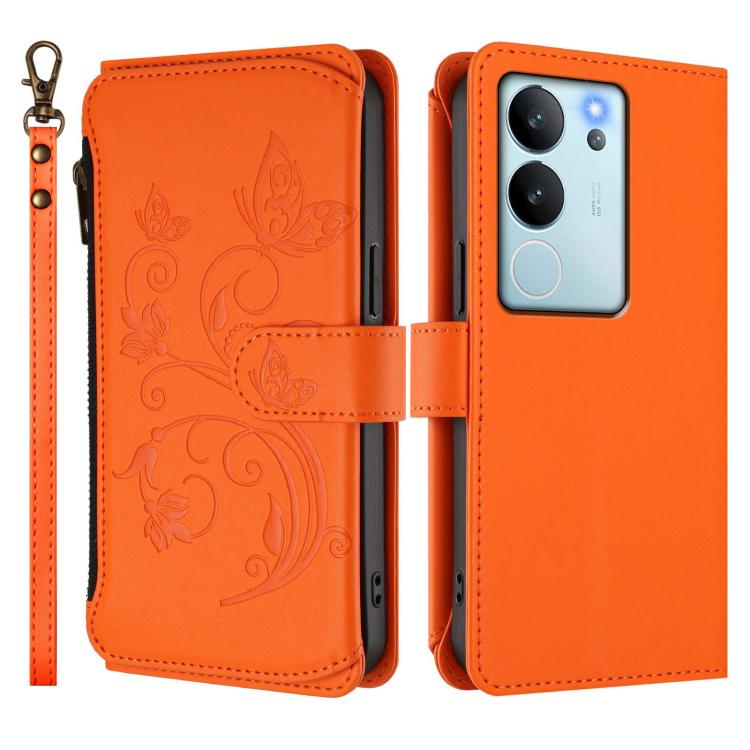 For vivo V29e / Y200 / V30 Lite 5G Butterfly Love Flower Multi-card Zipper Wallet Leather Phone Case