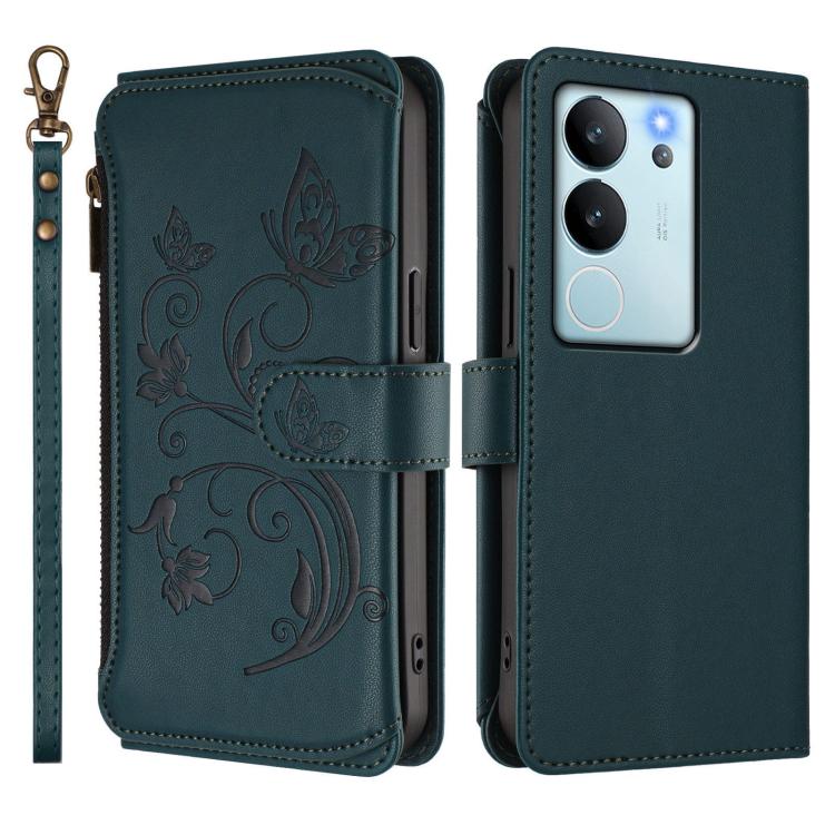 For vivo V29e / Y200 / V30 Lite 5G Butterfly Love Flower Multi-card Zipper Wallet Leather Phone Case