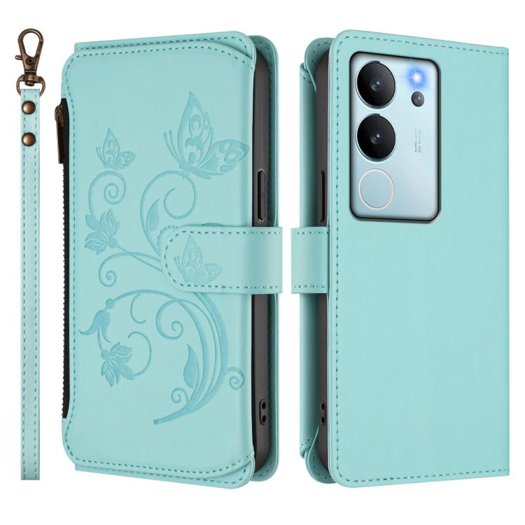 For vivo V29e / Y200 / V30 Lite 5G Butterfly Love Flower Multi-card Zipper Wallet Leather Phone Case