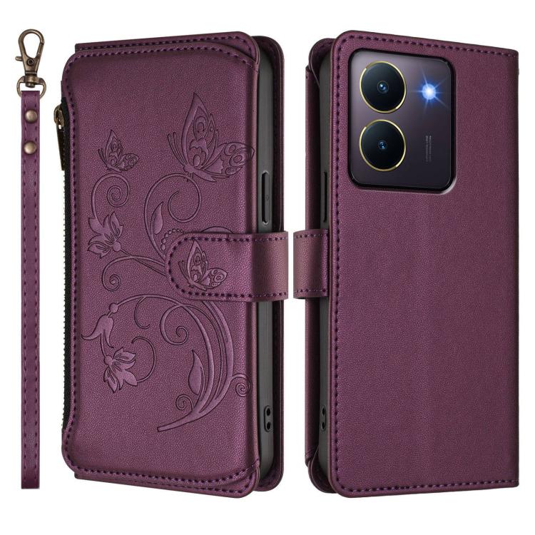 For vivo Y78 / Y36 4G Global Butterfly Love Flower Multi-card Zipper Wallet Leather Phone Case