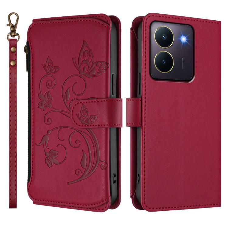 For vivo Y78 / Y36 4G Global Butterfly Love Flower Multi-card Zipper Wallet Leather Phone Case