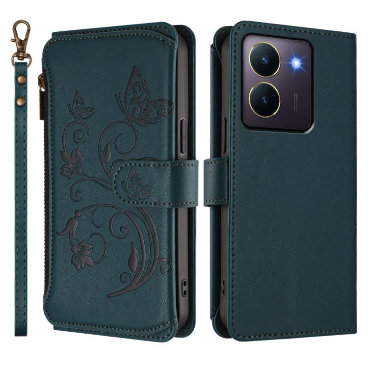 For vivo Y78 / Y36 4G Global Butterfly Love Flower Multi-card Zipper Wallet Leather Phone Case