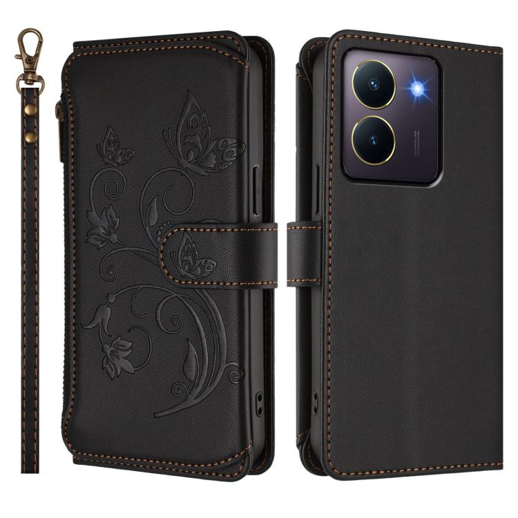 For vivo Y78 / Y36 4G Global Butterfly Love Flower Multi-card Zipper Wallet Leather Phone Case