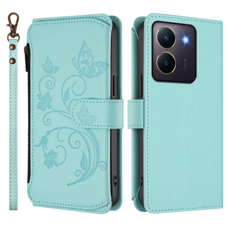 For vivo Y78 / Y36 4G Global Butterfly Love Flower Multi-card Zipper Wallet Leather Phone Case