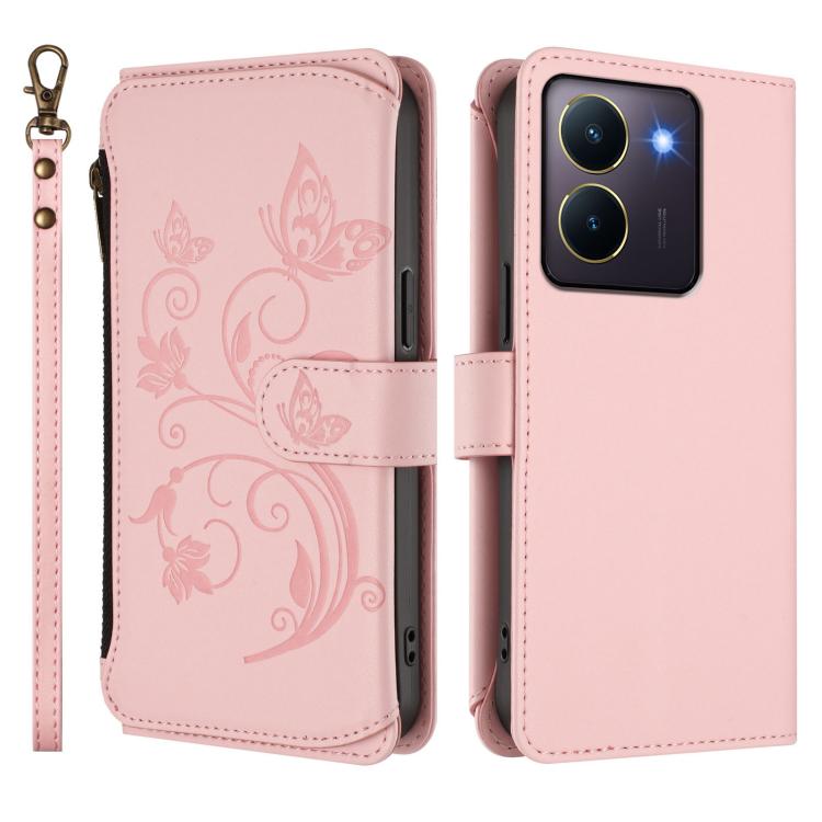 For vivo Y78 / Y36 4G Global Butterfly Love Flower Multi-card Zipper Wallet Leather Phone Case