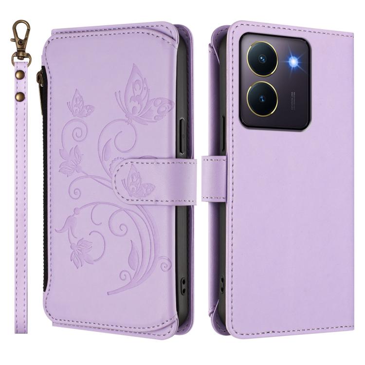 For vivo Y78 / Y36 4G Global Butterfly Love Flower Multi-card Zipper Wallet Leather Phone Case