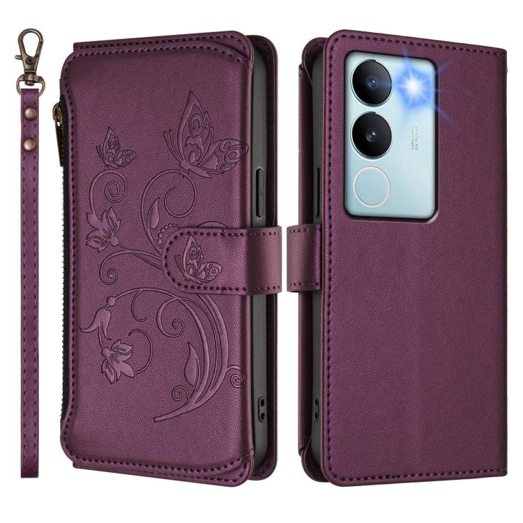 For vivo S17 / S17 Pro 5G / S17t 5G Butterfly Love Flower Multi-card Zipper Wallet Leather Phone Case