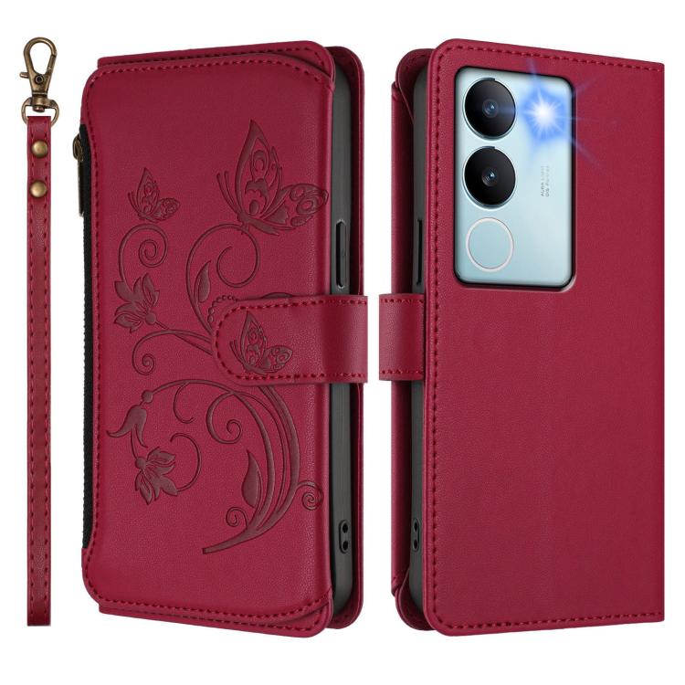 For vivo S17 / S17 Pro 5G / S17t 5G Butterfly Love Flower Multi-card Zipper Wallet Leather Phone Case