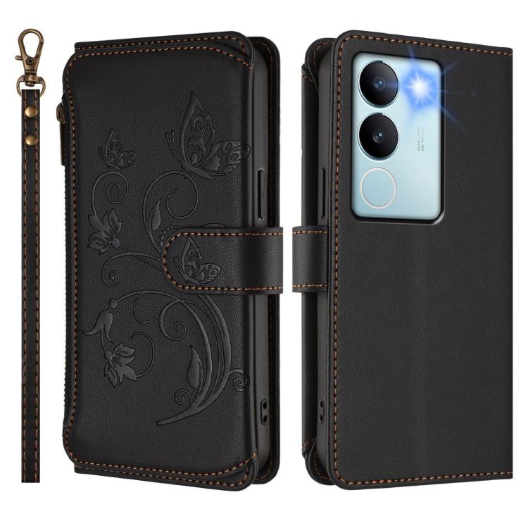 For vivo S17 / S17 Pro 5G / S17t 5G Butterfly Love Flower Multi-card Zipper Wallet Leather Phone Case